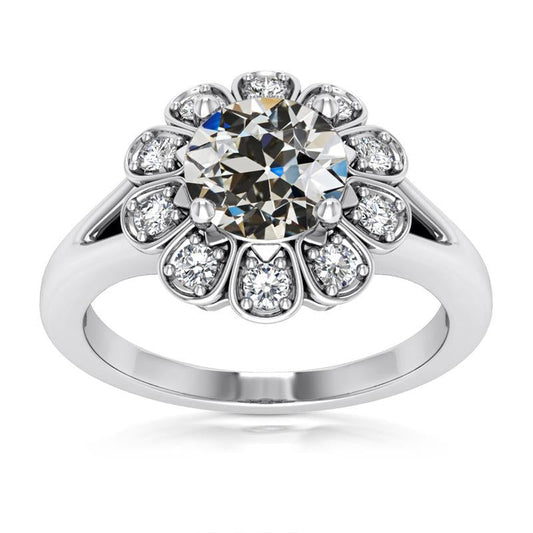 Anello Di Fidanzamento Rotondo Con Vero Diamante A Taglio Antico, Stile Floreale, 6,50 Carati