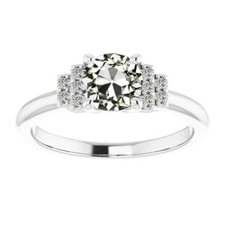 Anello Di Fidanzamento Rotondo Con Vero Diamante Taglio Vecchio Miniera Oro Bianco 14K 3 Carati