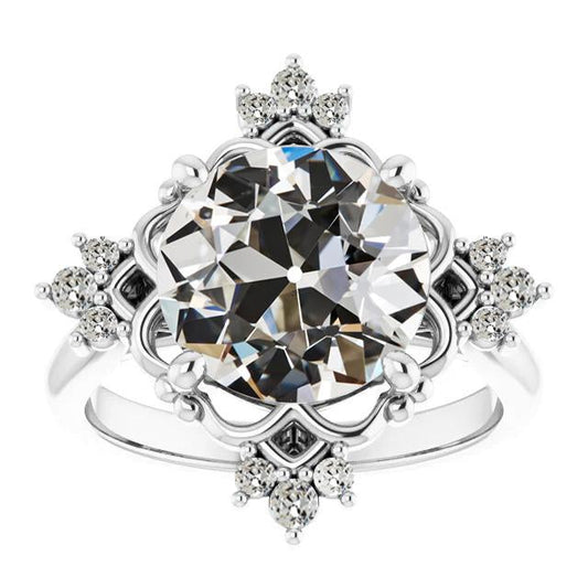 Anello Di Fidanzamento Rotondo Con Vero Diamante Taglio Vecchio Stile Stella Oro 7 Carati