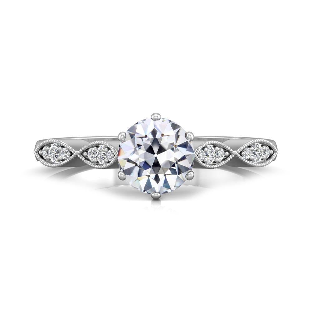Anello Di Fidanzamento Rotondo Con Vero Diamanti A Taglio Antico Rotondo Milgrain 3 Carati