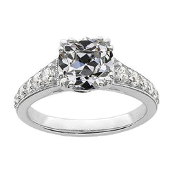 Anello Di Fidanzamento Rotondo E Cuscino Con Naturale Diamante Taglio Miniera Vecchia 4.50 Carati