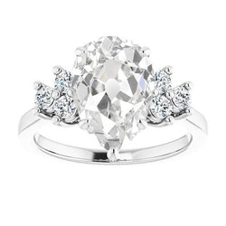Anello Di Fidanzamento Rotondo E Pera Con Genuino Diamante Taglio Vecchio Miniera 6 Carati