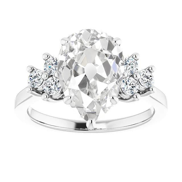 Anello Di Fidanzamento Rotondo E Pera Con Genuino Diamante Taglio Vecchio Miniera 6 Carati