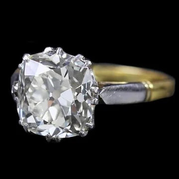 Anello Di Fidanzamento Solitario Bicolore Cuscino Vero Diamante Antico Taglio 3 Carati