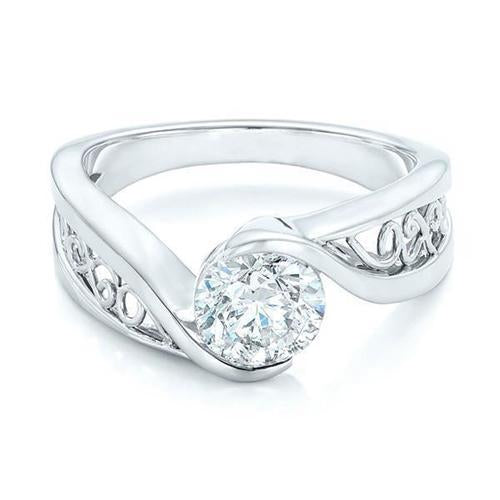 Anello Di Fidanzamento Solitario Con Genuino Diamante Rotondo Da 1,5 Ct, Oro Bianco 14K