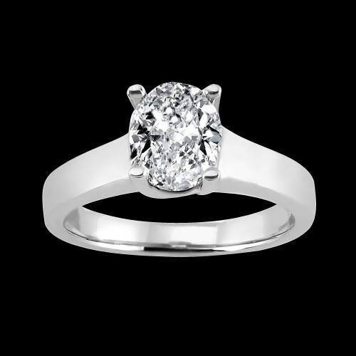 Anello Di Fidanzamento Solitario Con Naturale Diamante Ovale Da 2 Carati In Oro Bianco 14K