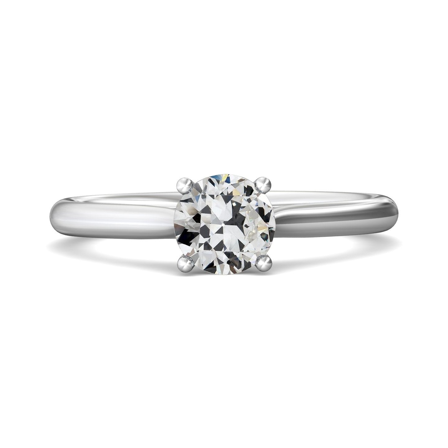 Anello Di Fidanzamento Solitario In Oro Bianco Con Vero Diamante Taglio Antico Rotondo 1,5 Carati