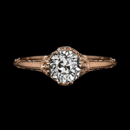 Anello Di Fidanzamento Solitario Rotondo Vecchio Minatore Genuino Diamante Oro Rosa 2 Carati