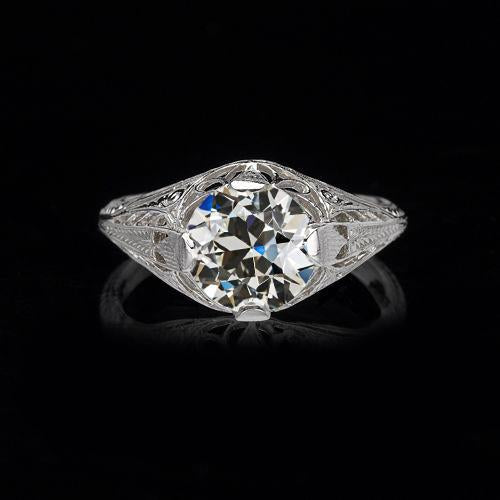 Anello Di Fidanzamento Solitario Vecchio Minatore Vero Diamante Stile Antico 1,5 Carati