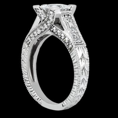 Anello Di Fidanzamento Stile Antico Princess Center Vero Diamond 1.51 Carati