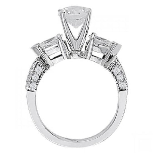Anello Di Fidanzamento Stile Tre Pietre Con Genuino Diamanti Da 2.75 Carati. Oro Bianco 14K