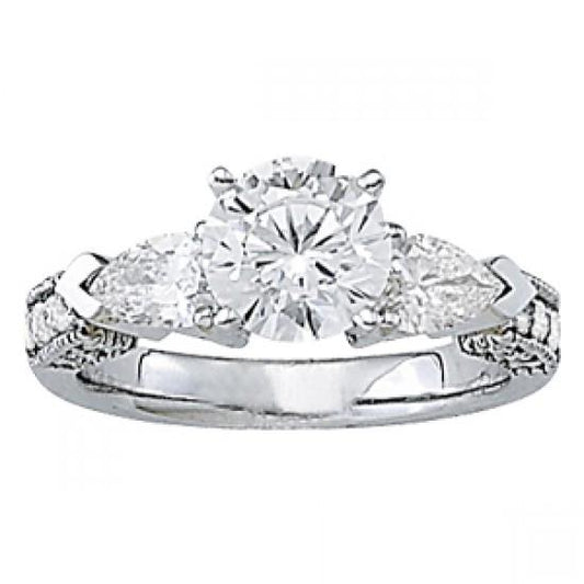 Anello Di Fidanzamento Stile Tre Pietre Con Genuino Diamanti Da 2.75 Carati. Oro Bianco 14K