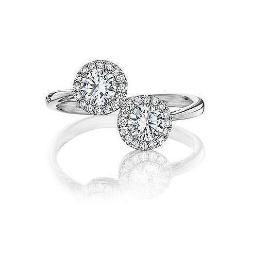 Anello Di Fidanzamento Toi Et Moi 3 Carati Con Vero Diamante Brillante Rotondo Halo