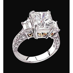 Anello Di Vero Diamanti Da 3.66 Carati Con Tre Pietre Bicolore 14K Nuovo