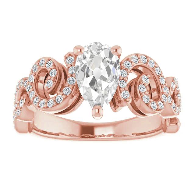 Anello Fantasia A Pera Con Genuino Diamante Taglio Vecchia Miniera Con Gambo Ritorto Oro 5,20 Carati
