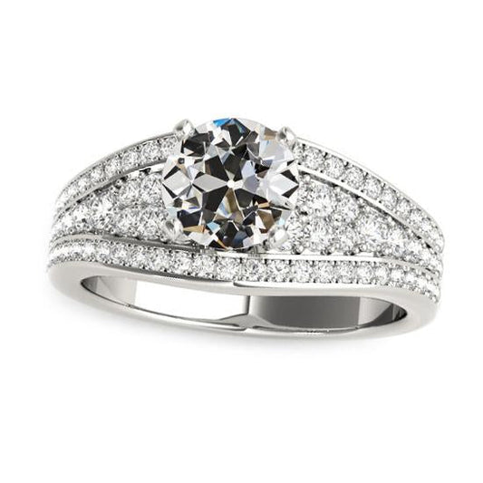 Anello Fantasia Con Vero Diamanti A Taglio Vecchio Miniera In Oro Con Pavé Di Griffe 3,25 Carati