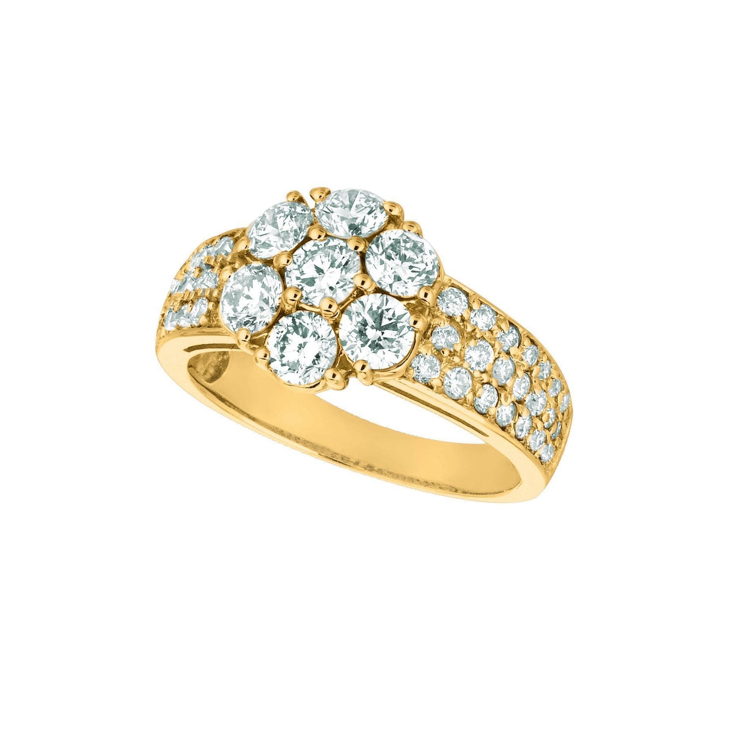 Anello Fantasia Fiore Naturale Diamante 2 Carati Oro Giallo 14K Con Accenti