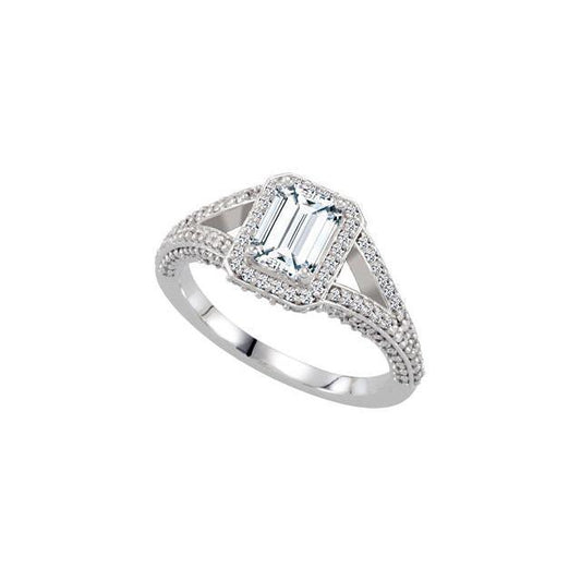 Anello Fantasia Halo Con Smeraldo E Genuino Diamante Rotondo In Oro Bianco 2.51 Carati 14K