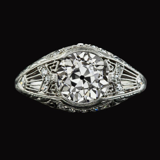 Anello Fantasia In Oro Con Vero Diamanti A Taglio Antico Rotondo Stile Antico 4,25 Carati