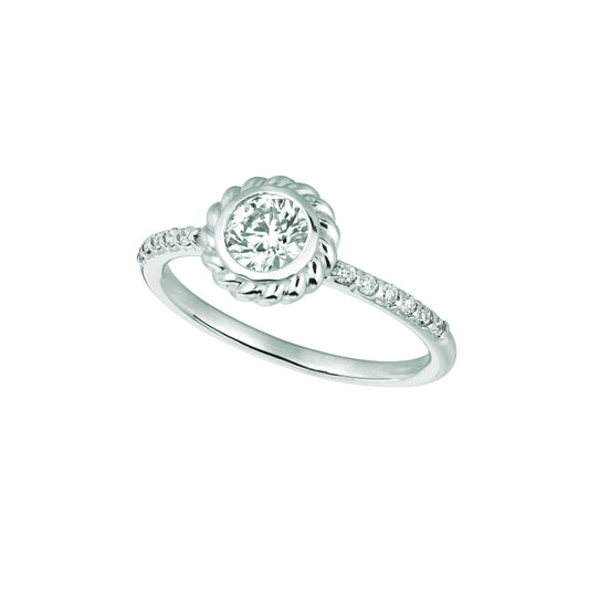 Anello Fantasia Rotondo Con Vero Diamante Da 1 Carato. Oro Bianco 14K