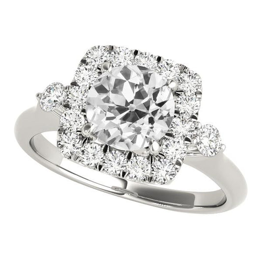 Anello Halo 3 Stone Style Anello Con Naturale Diamanti Tondi Taglio Vecchio 5.50 Carati