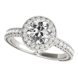Anello Halo Anello Rotondo Con Naturale Diamante Europeo Antico 4,75 Carati Milgrain