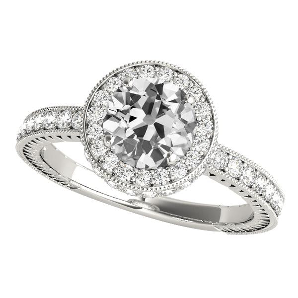 Anello Halo Anello Rotondo Con Naturale Diamante Europeo Antico 4,75 Carati Milgrain