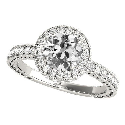 Anello Halo Anello Rotondo Con Naturale Diamante Europeo Antico 4,75 Carati Milgrain
