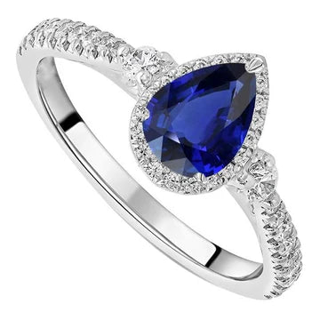 Anello Halo Anniversary con zaffiro Ceylon 5 carati e diamanti in oro bianco 14K