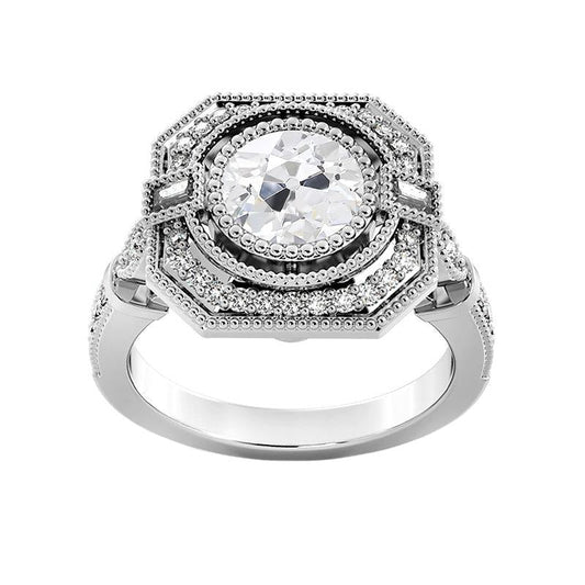 Anello Halo Baguette E Naturale Diamanti Rotondi Taglio Vecchia Miniera 3.75 Carati Milgrain