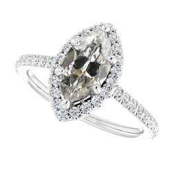 Anello Halo Con Accenti Il Giro & Marquise Vecchio Minatore Genuino Diamante 7,25 Carati