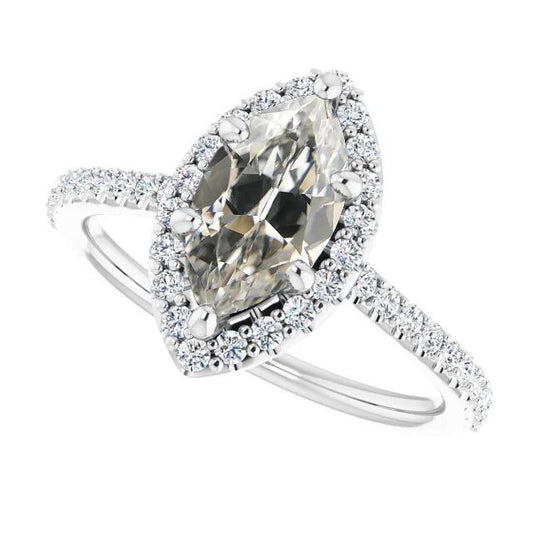 Anello Halo Con Accenti Il Giro & Marquise Vecchio Minatore Genuino Diamante 7,25 Carati
