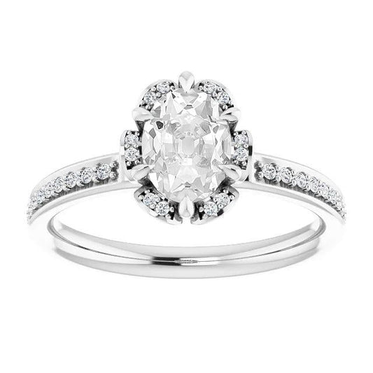 Anello Halo Con Accenti Ovale Con Naturale Diamanti A Taglio Antico, 6 Punte, 4,50 Carati