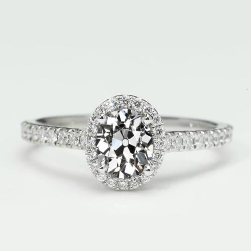 Anello Halo Con Accenti Rotondi E Ovali Con Naturale Diamanti A Taglio Antico Miniera 3.50 Carati