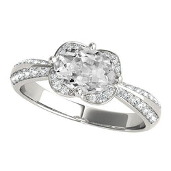 Anello Halo Con Accenti Rotondi E Ovali Con Vero Diamanti A Taglio Vecchio Miniera 5.40 Carati