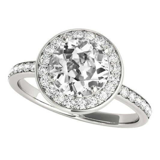 Anello Halo Con Accenti Tondi Gioielli In Oro Con Vero Diamanti Taglio Miniera 4.75 Carati
