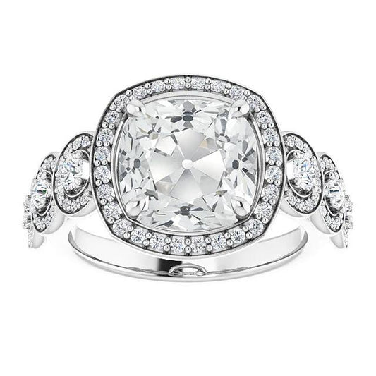 Anello Halo Con Cuscino Accenti Vecchio Minatore Genuino Diamante 11.75 Carati Oro