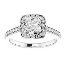 Anello Halo Con Cuscino Accenti, Set Di Punte Di Naturale Diamanti Taglio Antico 5,50 Carati