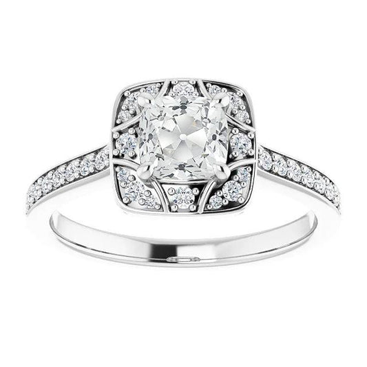 Anello Halo Con Cuscino Accenti, Set Di Punte Di Naturale Diamanti Taglio Antico 5,50 Carati