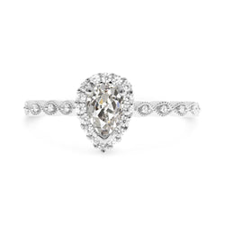 Anello Halo Con Genuino Diamante Rotondo E Pera A Taglio Antico Milgrain 3 Carati