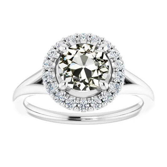 Anello Halo Con Genuino Diamante Taglio Antico Rotondo Gambo Diviso 3,75 Carati