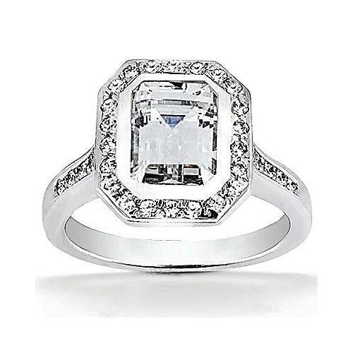 Anello Halo Con Genuino Diamante Taglio Smeraldo 2.25 Carati