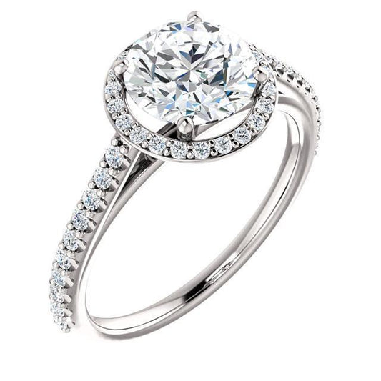 Anello Halo Con Genuino Diamanti Rotondi Da 1.85 Carati In Oro Bianco 14K