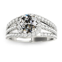 Anello Halo Con Naturale Diamante Taglio Antico Pavé Con Gambo Doppio Diviso 5.50 Carati