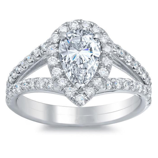Anello Halo Con Pera E Genuino Diamanti Taglio Rotondo 4,70 Ct Oro Bianco 14K