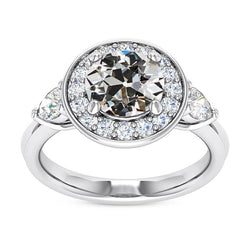 Anello Halo Con Pera E Vero Diamante Taglio Antico Rotondo 3 Pietre 6,50 Carati