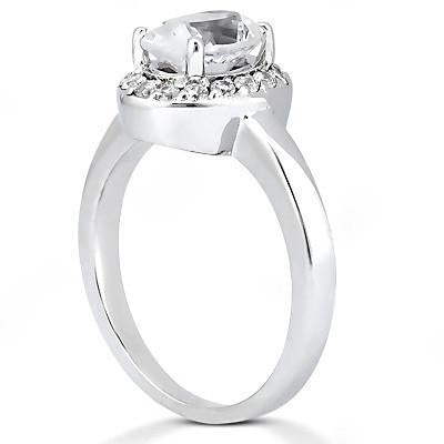 Anello Halo Con Vero Diamante Ovale In Oro Bianco Da 1.25 Ct 14K