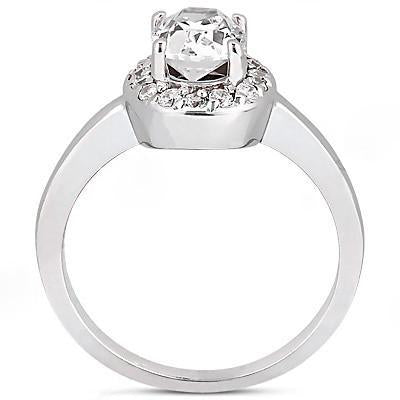 Anello Halo Con Vero Diamante Ovale In Oro Bianco Da 1.25 Ct 14K