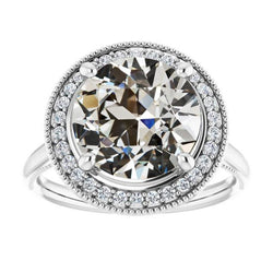 Anello Halo Con Vero Diamante Taglio Antico Rotondo, Gioielli In Oro 14K, 7,50 Carati