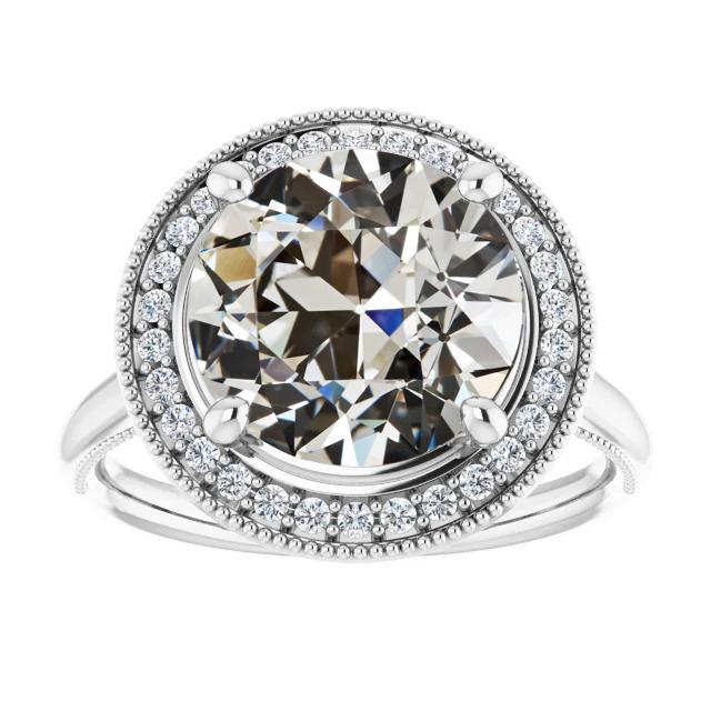 Anello Halo Con Vero Diamante Taglio Antico Rotondo, Gioielli In Oro 14K, 7,50 Carati